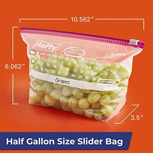 Hefty Calendar Slider Storage Bags, Half Gallon Size, 4pk, 32ct (128 Total)
