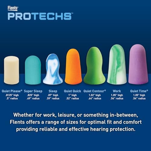 Flents Protechs Quiet Time Foam Ear Plugs, NRR 33, 10 Pair, Purple