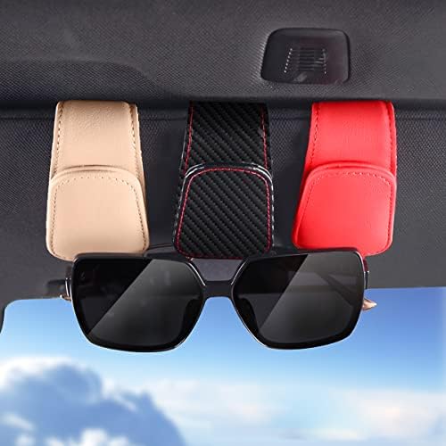 AICEL Sunglasses Holders for Car Sun Visor, Leather Magnetic Clip, Black