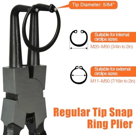 4pcs 7in Snap Ring Pliers, 5/64in Tips