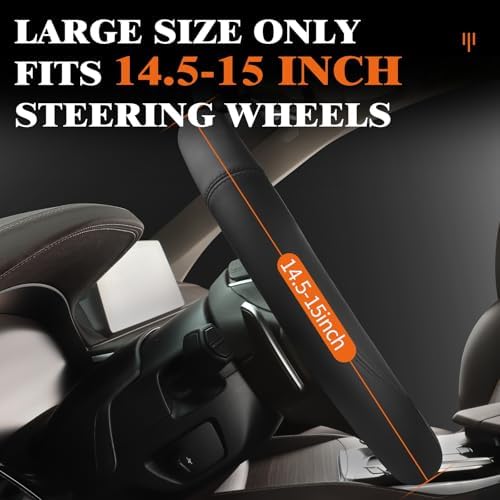 HOTOR Car Leather Steering Wheel Cover, Universal 14.5"-15",Black