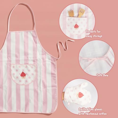 Kid Apron and Chef Hat Set, 3Pcs Children Cooking Baking Set Kits