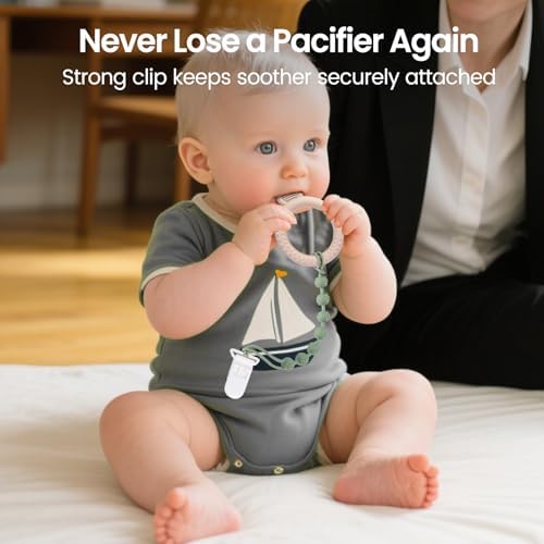 Eascrozn Baby Pacifier Clip, 6 Pack Silicone Pacifier Holder BPA Free