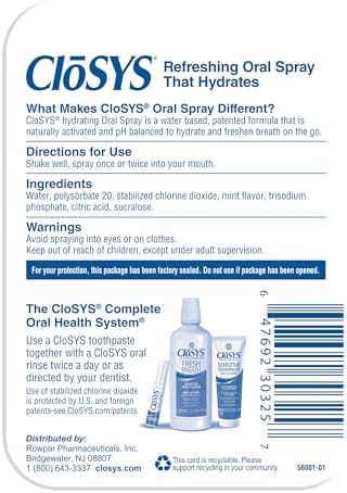 CloSYS Oral Breath Spray, Mint, Sugar Free, Fights Bad Breath .31oz, 3 Pack
