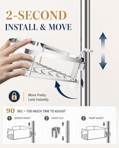 SEIRIONE Rustproof Corner Shower Caddy Tension Pole for Bathroom Organizers
