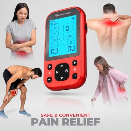 NEOCARBON TENS Unit Muscle Stimulator Pro for Back Pain Relief, Red
