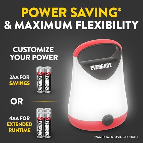 Eveready LED Camping Lantern X-250 (2-Pack), Super Bright Tent Lights, Rugged Water Resistant LED Lanterns, 100 Hour Run-time (Batteries Included), Red and Black