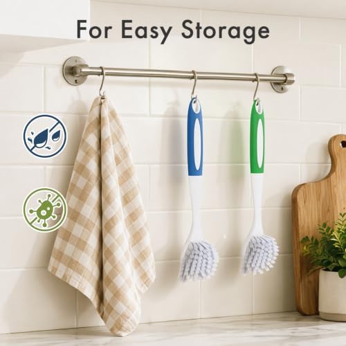 Amazer Dish Brush with Handle, 2 Pack Kitchen Scrub Brushes for Cleaning, Dish Scrubber with Stiff Bristles for Sink, Pots, Pans