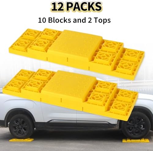 OULEME 12 Pack RV Leveling Blocks, Stackable Jack Blocks, Interlocking Leveling Pads with Carrying Bag, for Camper Travel Trailer