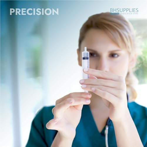 BH Supplies 10ml Luer Slip Tip Syringes (No Needle) - Sterile, Individually Wrapped - 100 Syringes