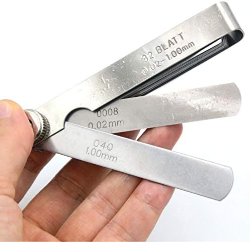 Stainless Steel Feeler Gauge Universal Standard SAE and Metric Offset Valve Thickness Gauge 32-Piece Blade Tool for Measuring Gap Width/Thickness