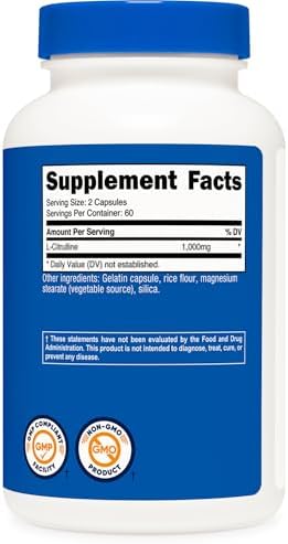 Nutricost L-Citrulline 500mg, 120 Capsules, 60 Servings