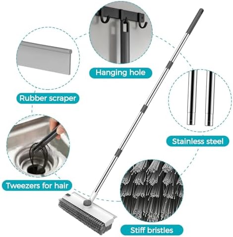 SetSail Floor Scrub Brush with 54in Adjustable Long Handle, Grey&White