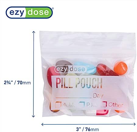 EZY DOSE Disposable Pill, Vitamin, and Daily Medicine Organizer Pouches, Zippered Seal Baggies, Pocket Sized and Travel Friendly, Easy to Use, Write on Label, 100 Count, BPA Free