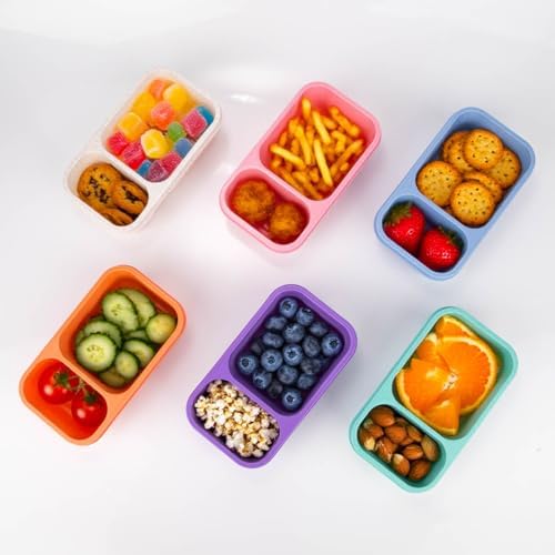 DOSEWART 6 Color 2-Compartment Reusable Snack Containers with Lids