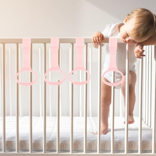 4Pcs Baby Playpen Pull up Rings, Pull up Rings for Play Pen, Playpen Accessories for Help Stand Up Walking Training Tool Newborn (Pink)