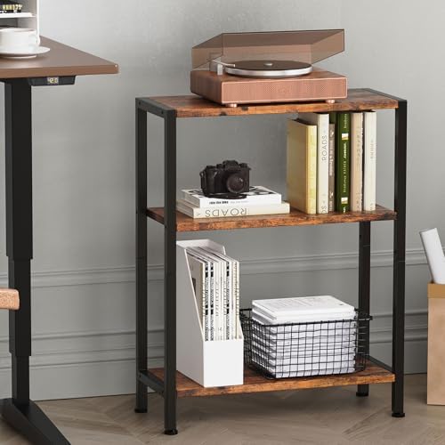 3-Tier Side Table, Small End Table, Sofa Side Table for Narrow Spaces, Slim End Table, Nightstand Table, for Living Room Bedroom Office, Rustic Brown