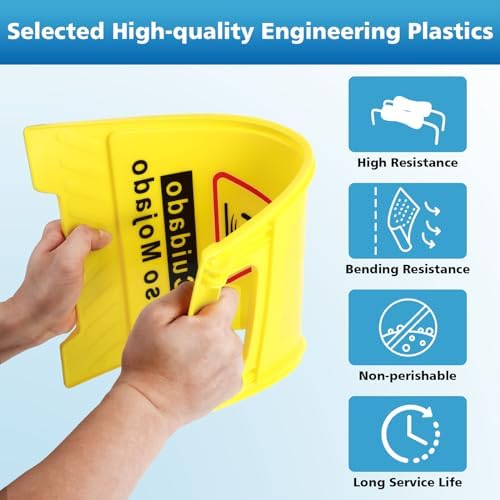 WOUSEDO 2-Pack Caution Wet Floor Sign,17.5" Height,Bright Yellow Double-Sided Folding A-Shaped Frame Design, Bilingual Caution Message