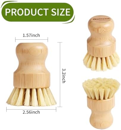 4 Pack Bamboo Dish Brush with Sisal Bristles for Kitchen Cleaning