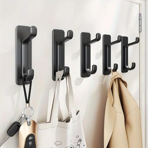 5-Pack Heavy-Duty Adhesive Wall Hooks – 22lb No-Drill Storage Solution for Kitchen, Bathroom & More - Black