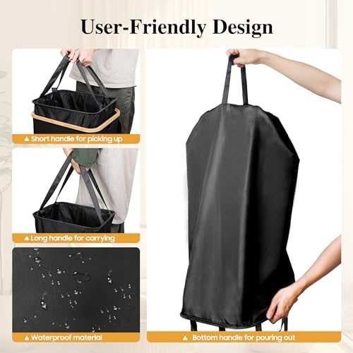 Foluck 100L Laundry Hamper with Lid Removable Bag and Bamboo Handles