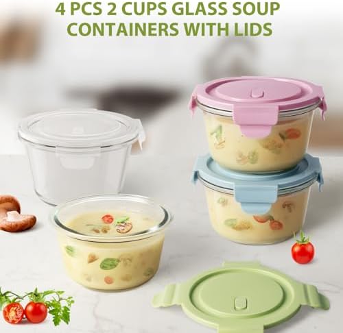 2Cup/16oz Glass Food Storage Containers with Lids, Meal Prep Containers