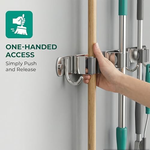 CUXIXA Mop and Broom Holder Wall Mount for Kitchen Garden Laundry Garage