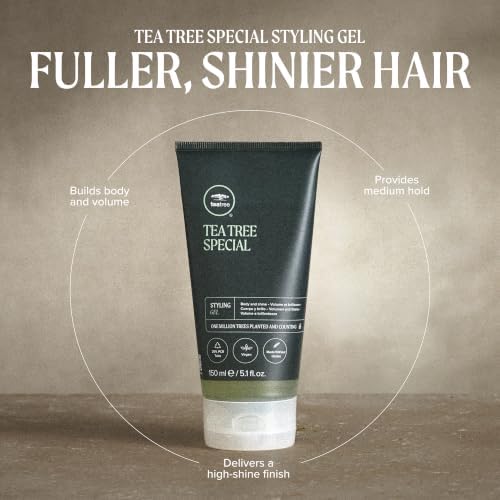 Tea Tree Styling Gel, Medium Hold, High-Shine Finish, For All Hair Types