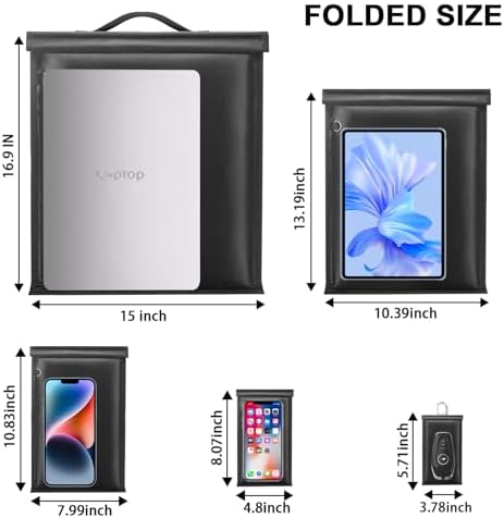 5 Pack Faraday Bags, Large Faraday Cage with Handle, Anti-Tracking Faraday Bag for Laptops & Tablets & Phones & Car Keys, Fireproof & Waterproof RFID Signal Blocker Bag