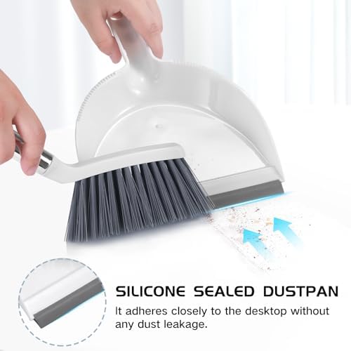 NACENA Mini Broom and Dustpan Set, Small Dust Pan and Brush Set, White&Gray