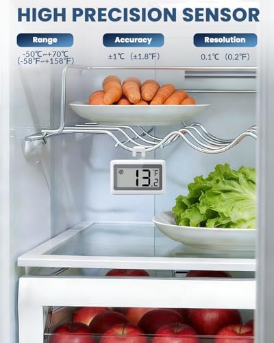 Refrigerator Thermometer Digital, Fridge Freezer Thermometer with Large LCD Display, Magnetic Freezer Temperature Gauge with ℃/℉ Switch for Kitchen, Home, Room