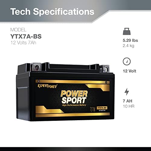 ExpertPower YTX7A-BS 12V 7Ah AGM Motorcycle Battery 180 CCA OEM Fit