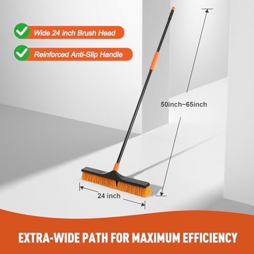 CLEANHOME 24" Push Broom Brush Outdoor for Shop, Deck, Garage, Concrete