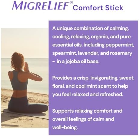 MigreLief Comfort Stick, Migraine and Headache Essential Oil Roll-On - Peppermint Lavender - 10ml