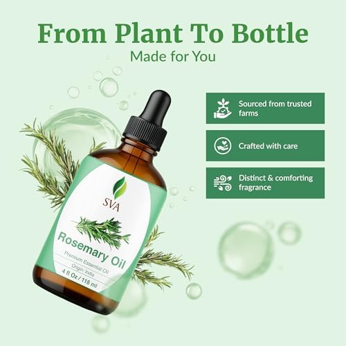 SVA Rosemary Essential Oil, Glass Bottle with Dropper, 4 Fl Oz (118 ml)