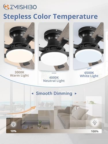 ZMISHIBO 52 Inch Ceiling Fans with Lights, Remote&App Control, Flush Mount