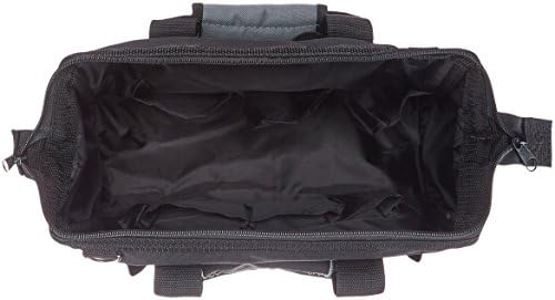 Amazon Basics Durable Wear-Resistant Tool Storage Bag with Adjustable Shoulder Strap, Portable Tool Organizer, 16 Pockets, 12 in, Black & Gray