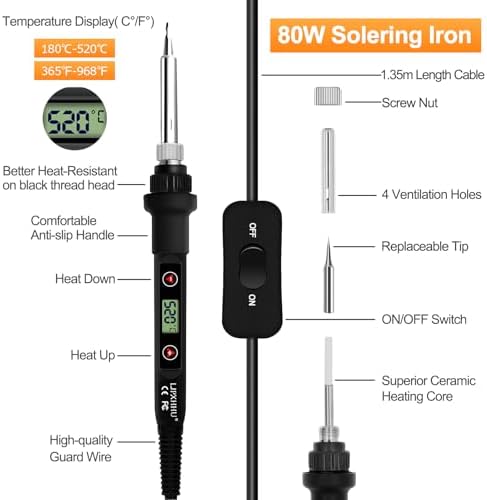 80W LCD Soldering Iron Kit Adjustable Temp 180-520℃ Precision Soldering Gun