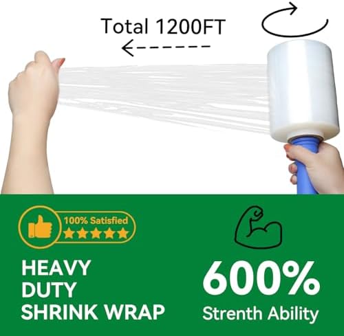 Plastic Stretch Film Shrink Wrap Roll for Moving, 5" x 1200' 12 Rolls