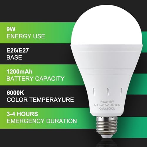 DEBAOBULB 6 Pack Rechargeable Emergency Light Bulbs, Battery Powered LED Light Bulb 6000K Daylight E26 120 Volt 9W 60W Equivalent with 1200mAh for Home Power Outage Camping Hurricane