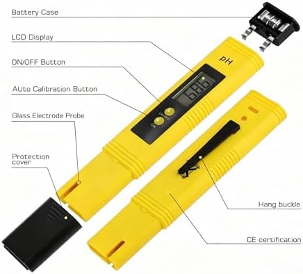 Digital pH Meter Tester Pen for Water, Pre-Calibrated, High Accuracy ±0.01, 0–14 pH Range, Pocket Size for Drinking Water, Pool, Aquarium & Hydroponics (Yellow)