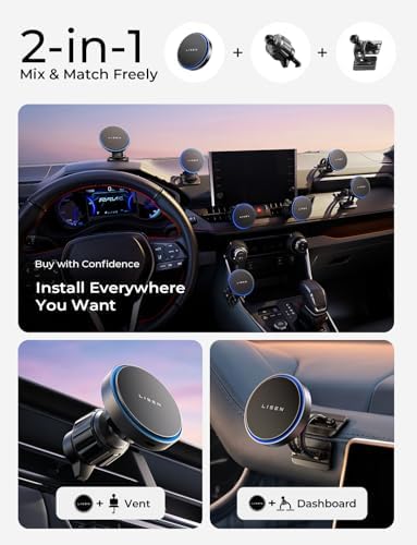 LISEN 15W MagSafe Car Mount Charger, Magnetic Phone Holders for Your Car
