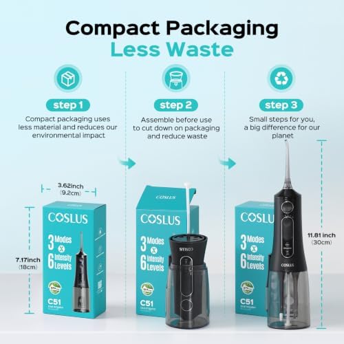 COSLUS ADA Accepted C51 Water Dental Flosser for Teeth, 3 Modes 6 Pressure