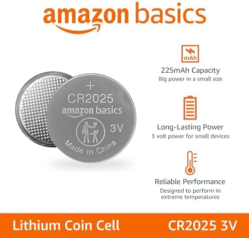 Amazon Basics 6-Pack CR2025 3V Lithium Coin Cell Batteries, Long Lasting Power, Mercury-Free, Child Safety Packaging