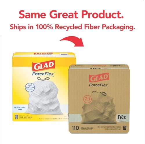 Glad ForceFlex Tall Kitchen Trash Bags, 13 Gallon, Fragrance Free, 110 Count (Package May Vary)