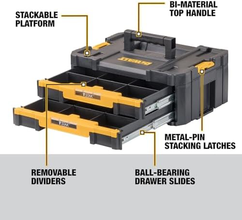 DEWALT TSTAK Tool Storage Organizer with Double Drawers, Holds Up to 16.5 lbs. (DWST17804)