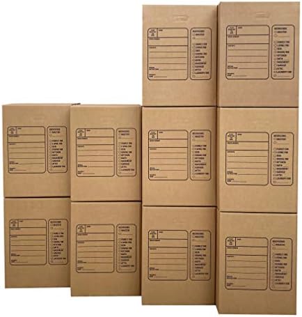 Uboxes Moving Boxes with Handles, 10 Premium Large, 18 x 18 x 24, Brown