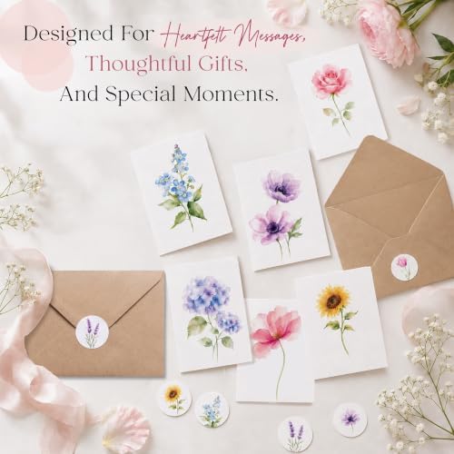 AUDREE Blank Cards with Envelopes, Watercolor Flower 50 Pack 3.5x5 inches