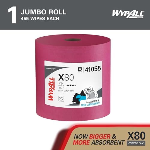 WypAll PowerClean X80 Heavy Duty Cloths, Jumbo Roll, 455 Towels (41055)