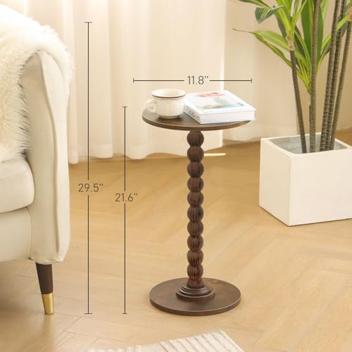 Fultyle Round Side Table, Small Drink Table for Small Spaces, Modern Accent Nightstand with Solid Wood Leg for Living Room, Bedroom, Corners, and Office (Rustic Brown)